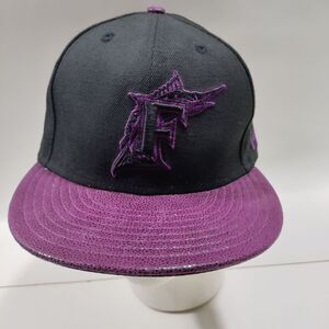 Florida Marlins Hat Cap Purple Black Crown NEW ERA 59FIFTY FITTED HAT 7 3/8